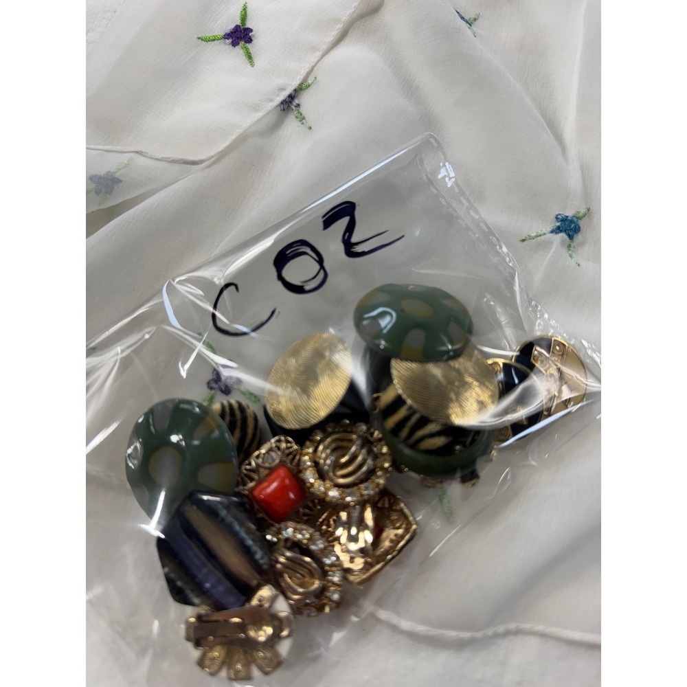 Vintage Earrings Lot 9 Pairs Retro Tone‎ Enamel Rhinestone Animal Print Green - Picture 10 of 10